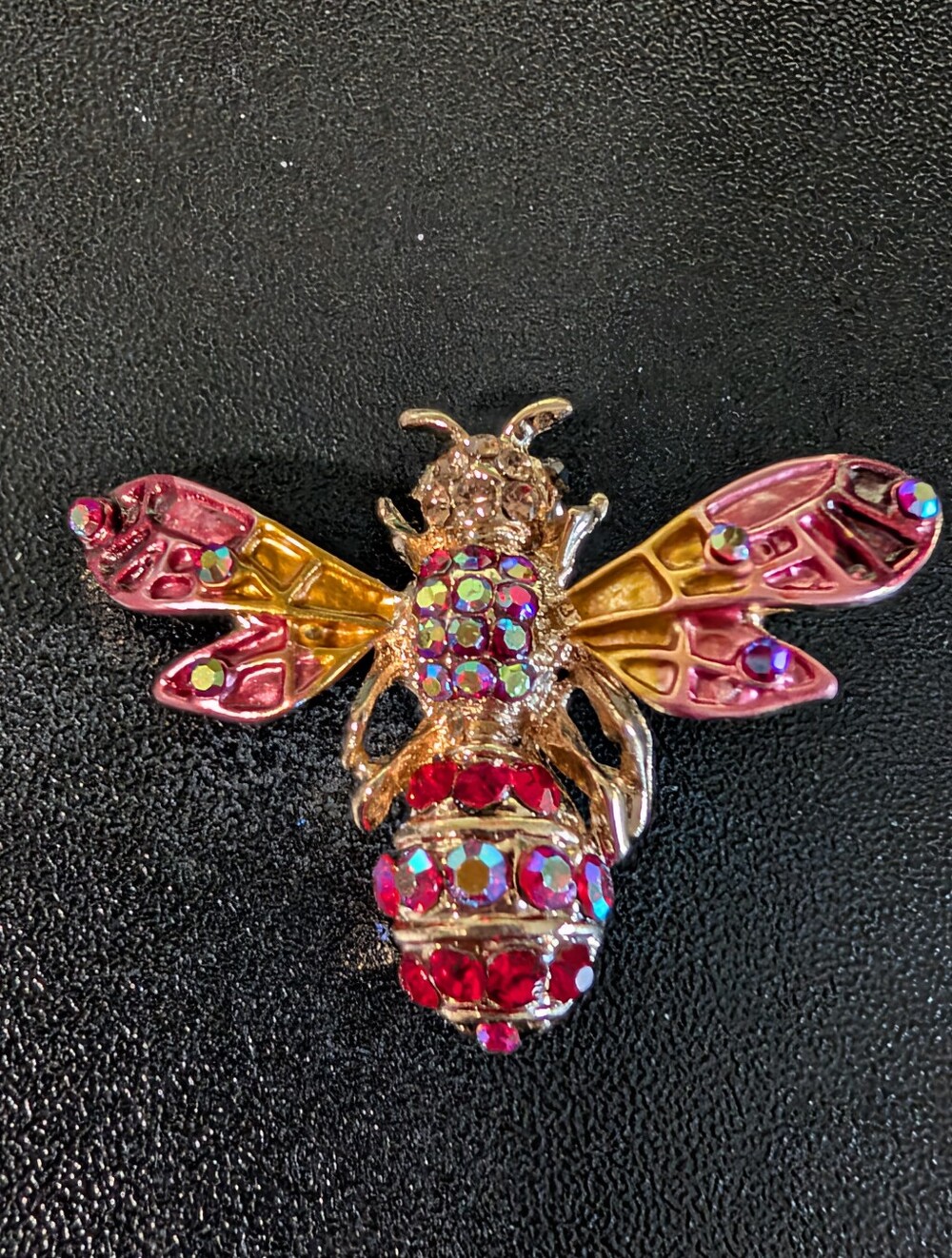 Crystal Bee Brooch with Pink and Gold Wings